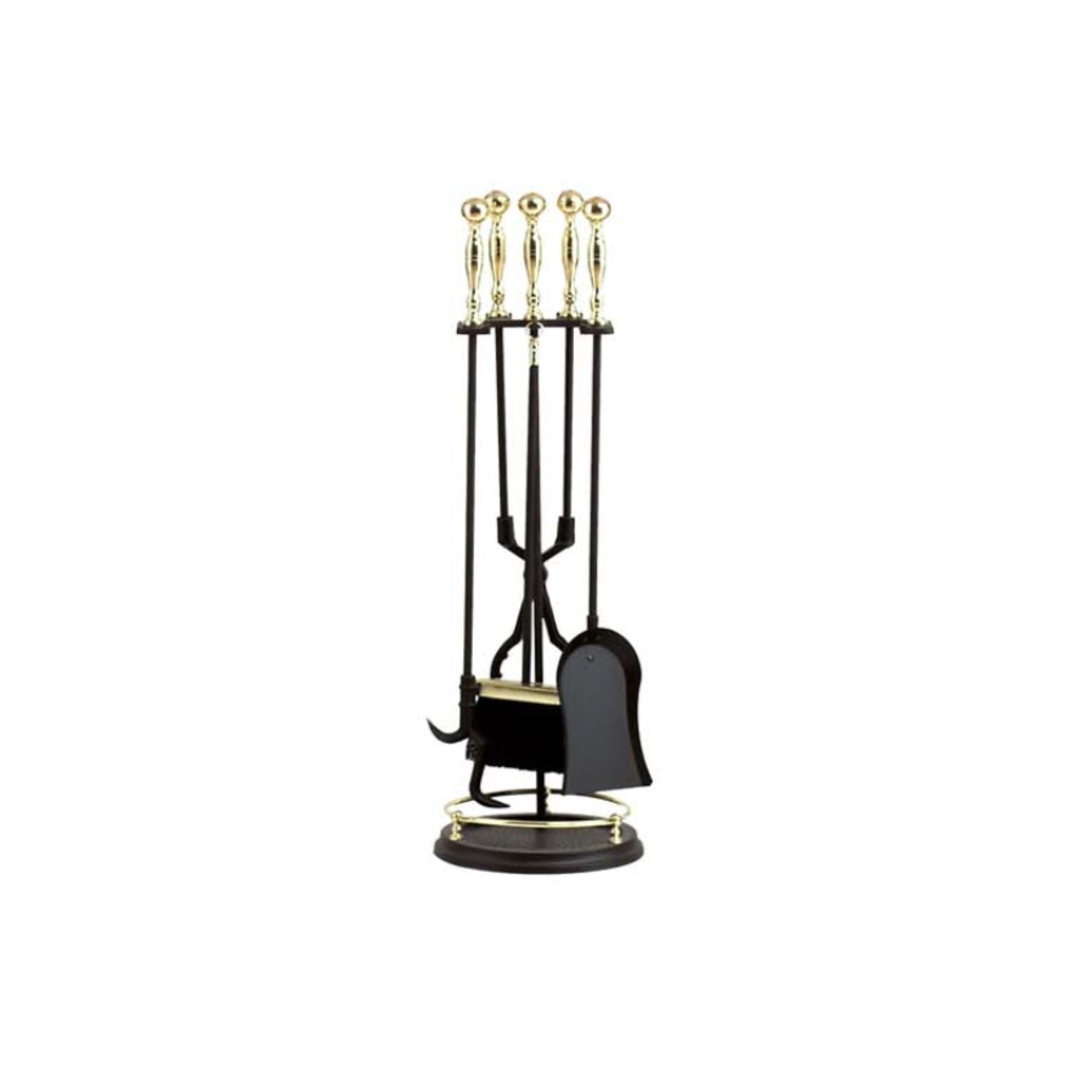 Dagan Five Piece Fireplace Tool Set, Polished Brass and Black