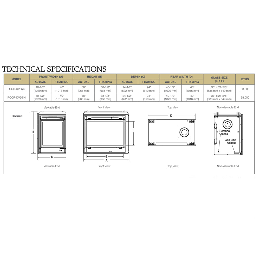 Majestic 36-Inch Direct Vent Multi-Sided Left Corner Gas Fireplace with IntelliFire Ignition