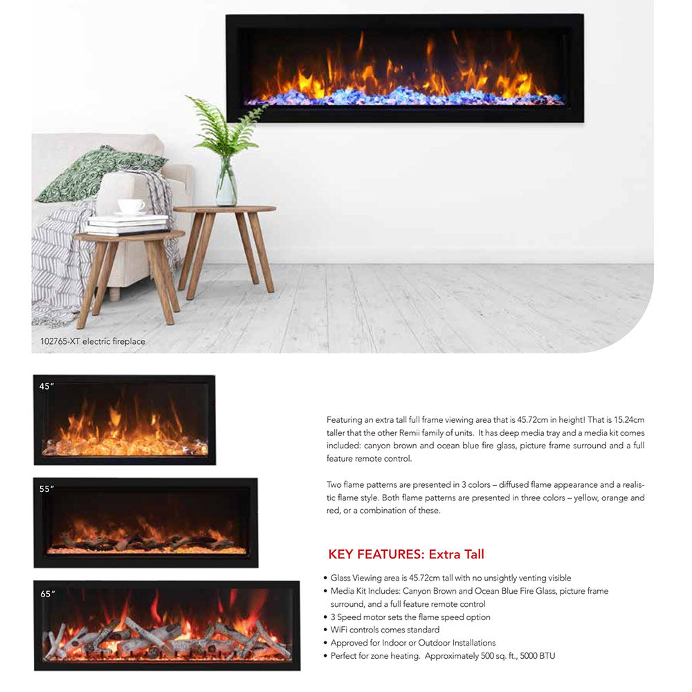 Remii 1027xx-XT Extra-Tall/Deep Indoor Built-In Electric Fireplace with Black Steel Surround