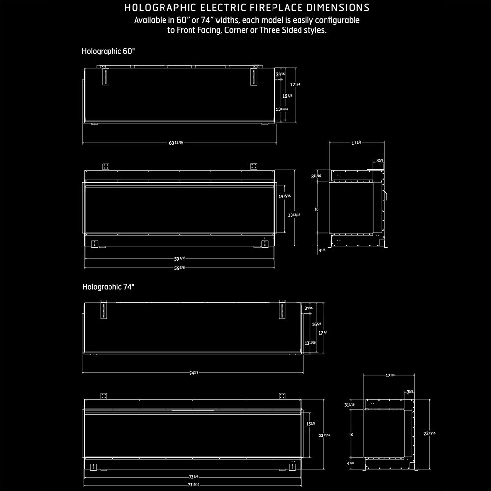 Ortal Holographic 74-Inch Linear Electric Fireplace