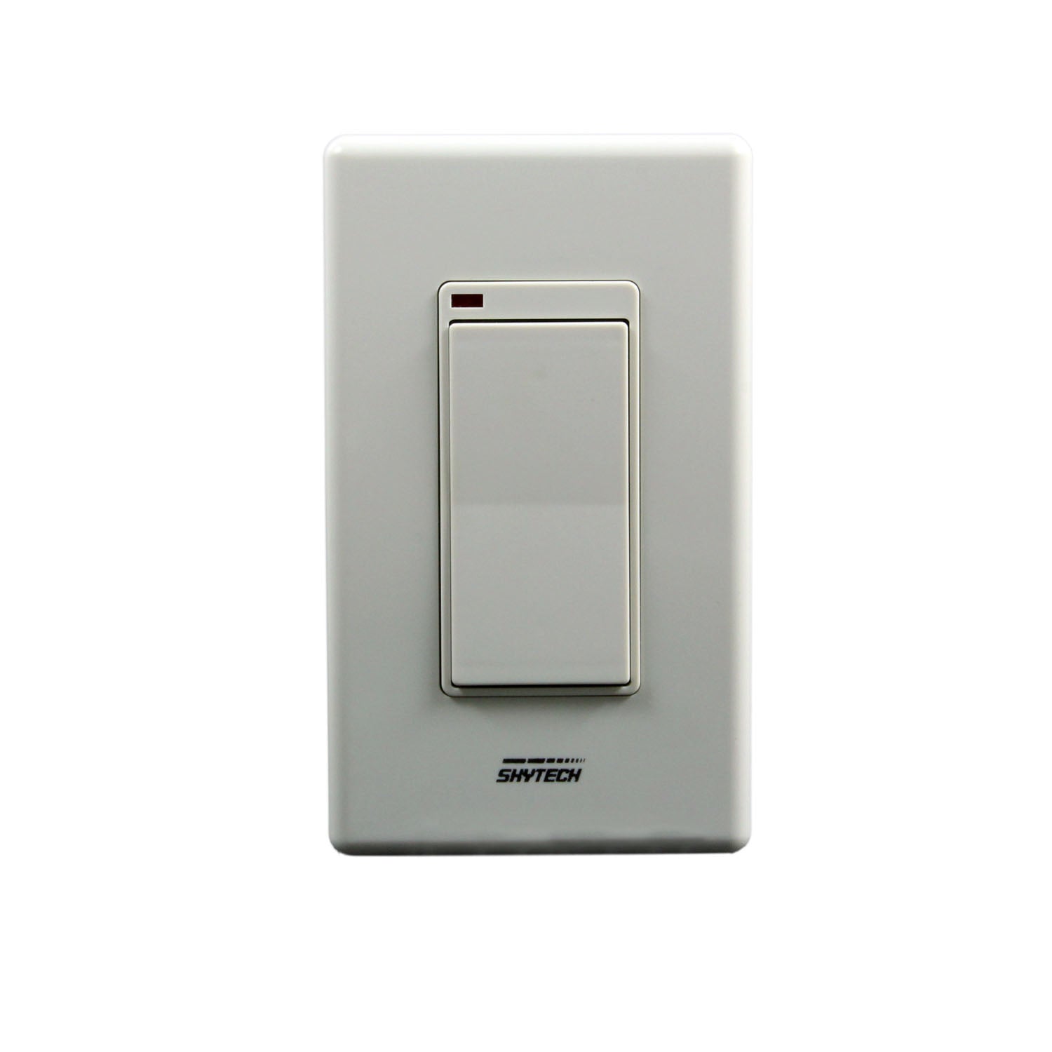 Wireless wall transmitter with rectangular switch window, light gray wall plate