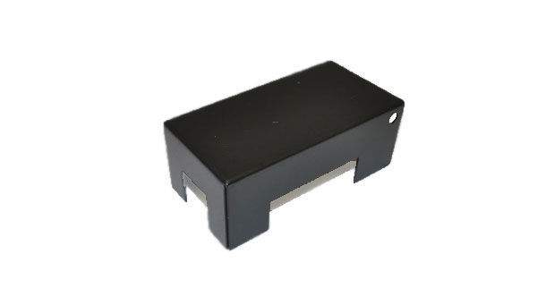 Fire heat shield for valve kit, black rectangular cover with side cutouts and small hole