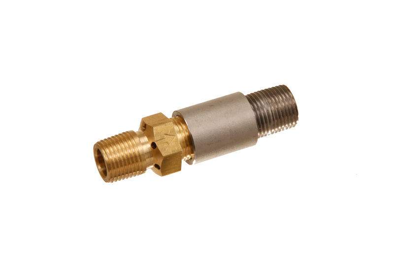 Gas connector fitting with brass body and threaded ends
