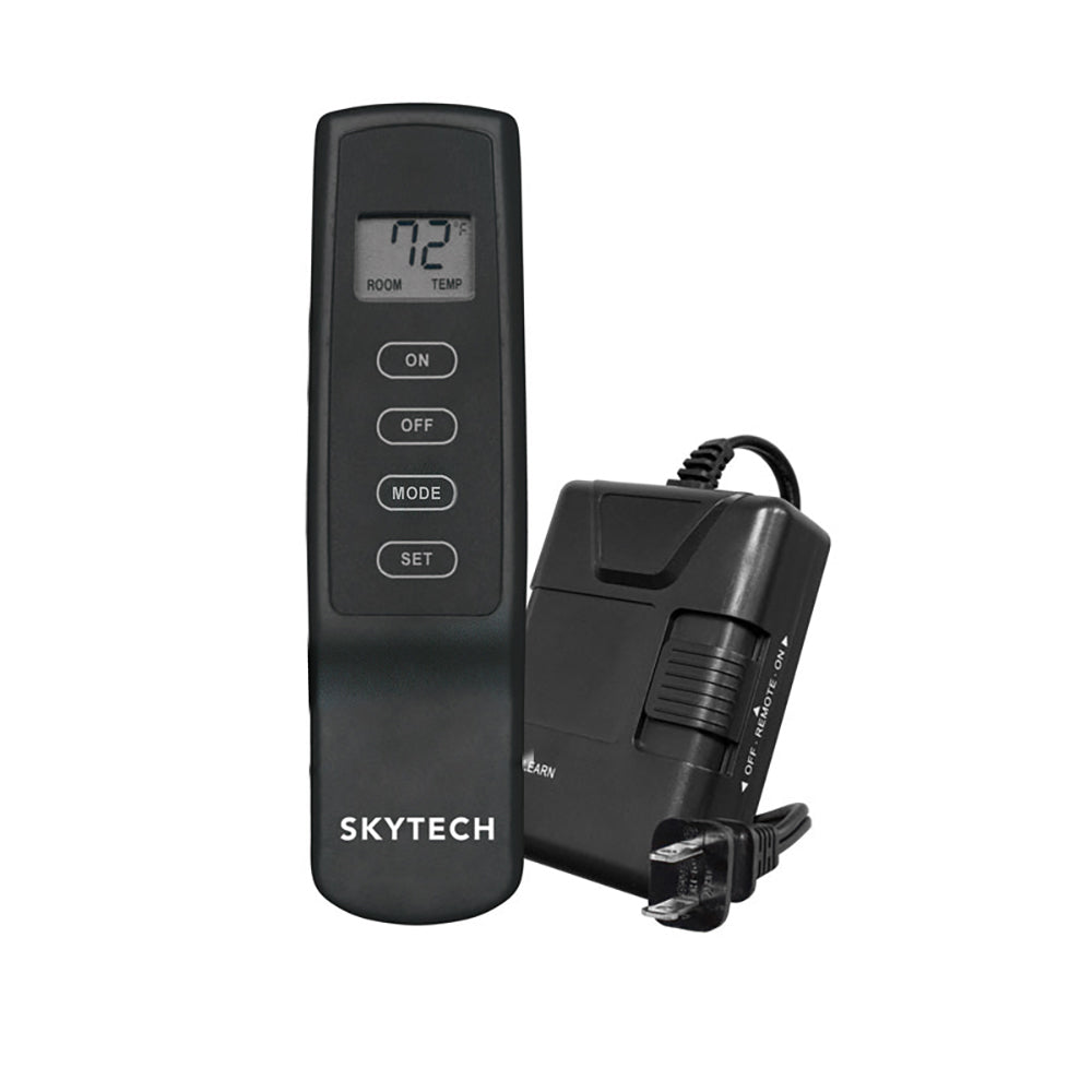 Black thermostat fireplace remote control with LCD display and buttons