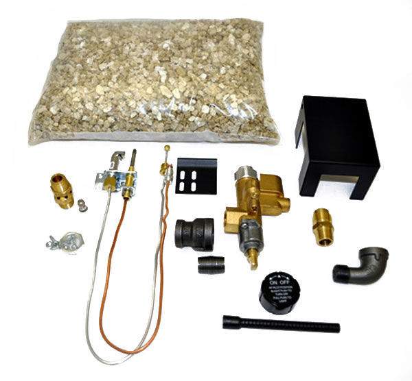 Safety pilot kit with gold valve, black module, tan granule bag and hose fittings