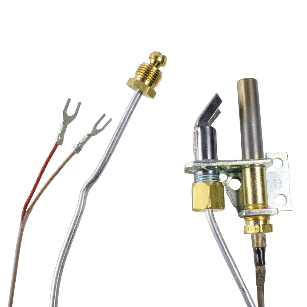 Millivolt pilot assembly with brass connector, steel tubes, and wire leads