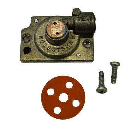 Gas valve conversion kit parts: metal valve body, orange gasket, mounting screws