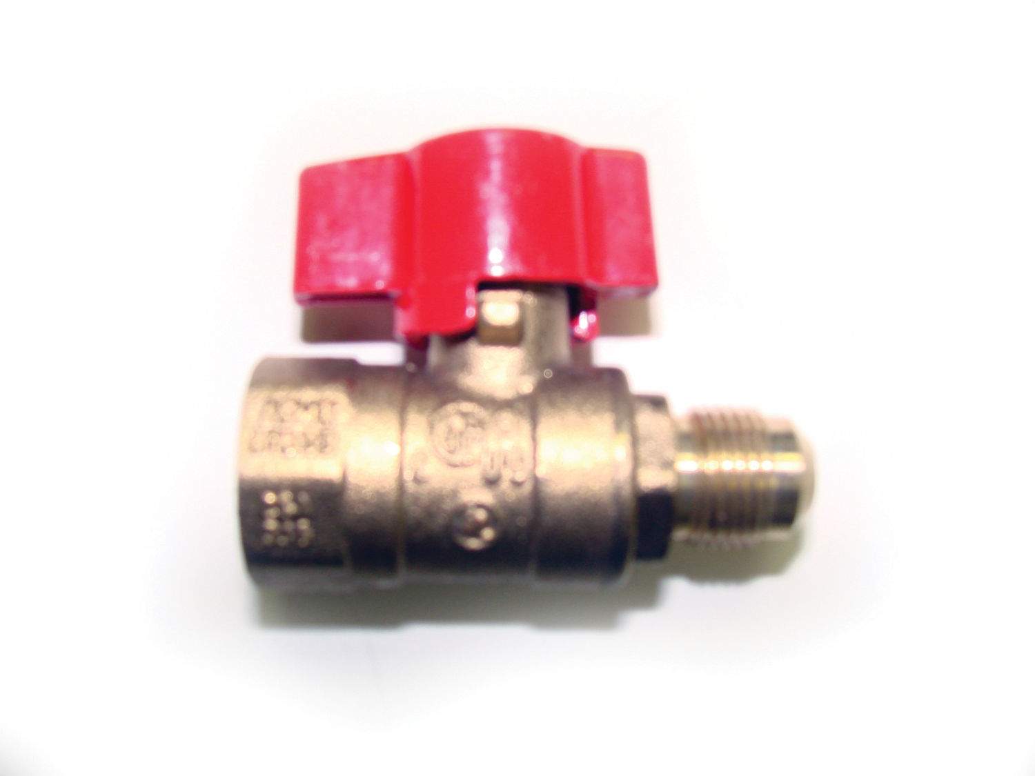 Manual fire flared ball valve with red lever handle and metal body, 1/2 inch