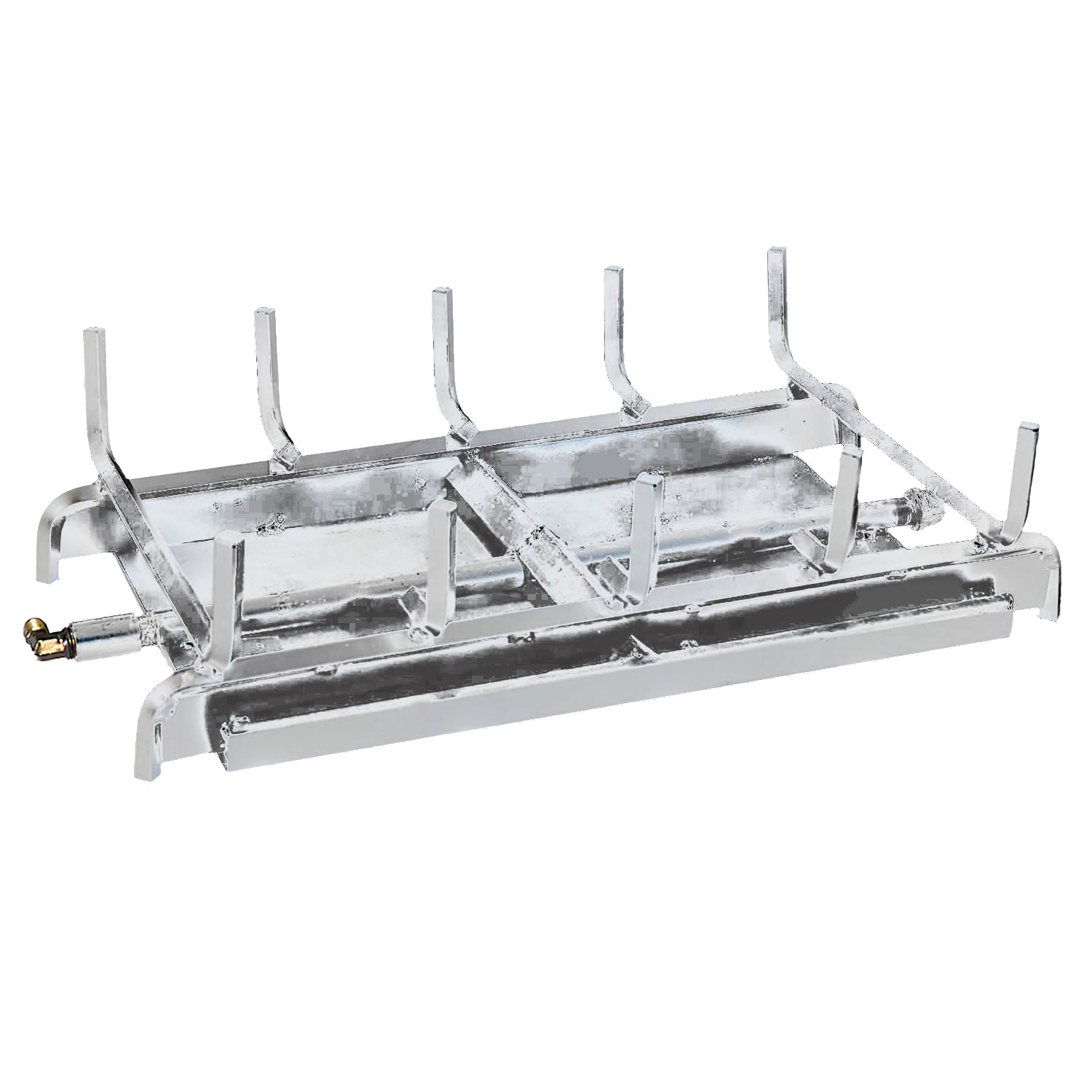 Stainless steel two-burner grill system with burner tubes and valve fittings