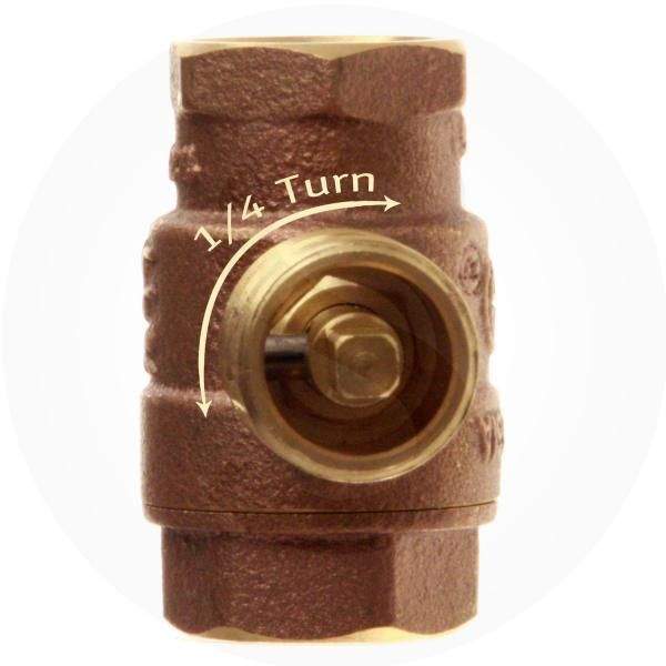 3/4 in straight gas shut-off valve with brass interior and turn-arrow marking