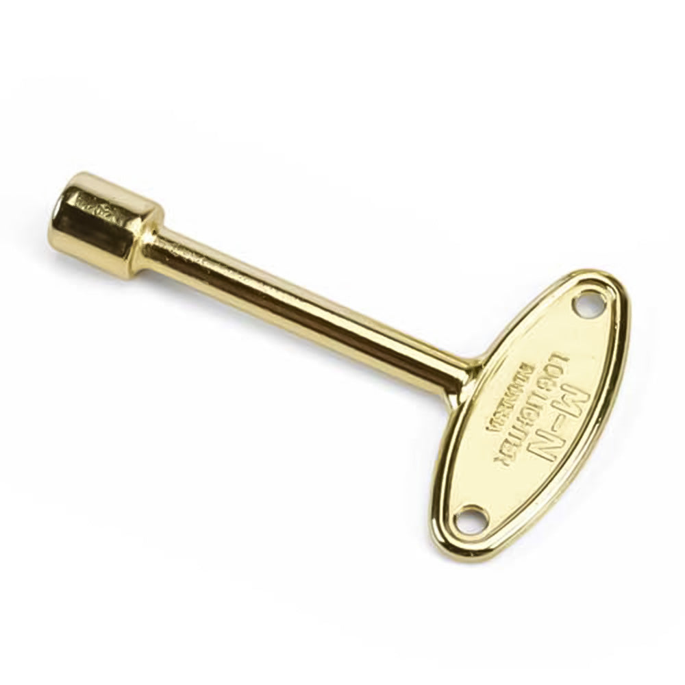 HPC Fire 24-inch valve key with polished brass finish and oval mounting plate