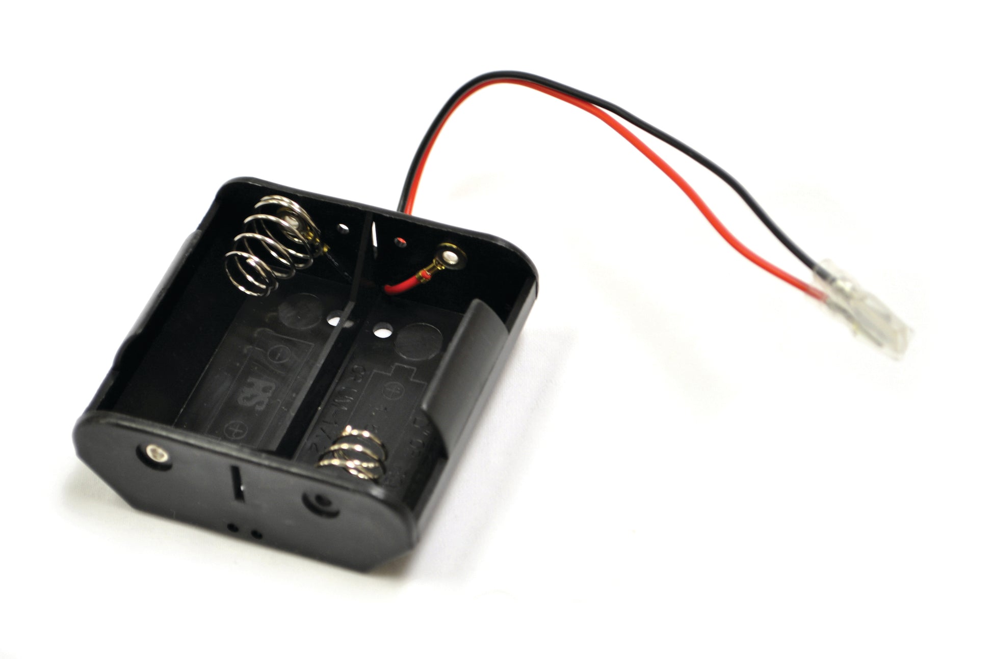 Electronic ignition battery pack with open black housing and red/black wiring