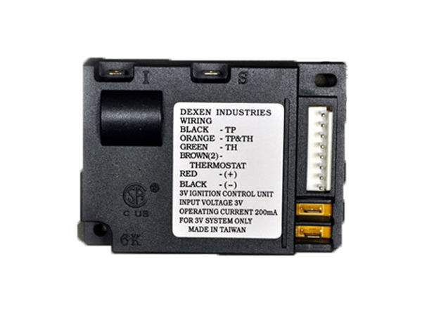 Black electronic ignition valve control module with terminal connector