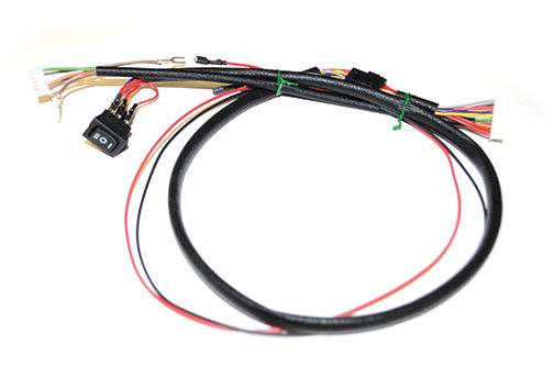 Wire harness with bundled colored wires and black connector plug