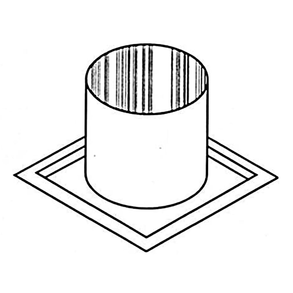 Firestop thimble for chimney, cylindrical sleeve with flanged square base, line drawing