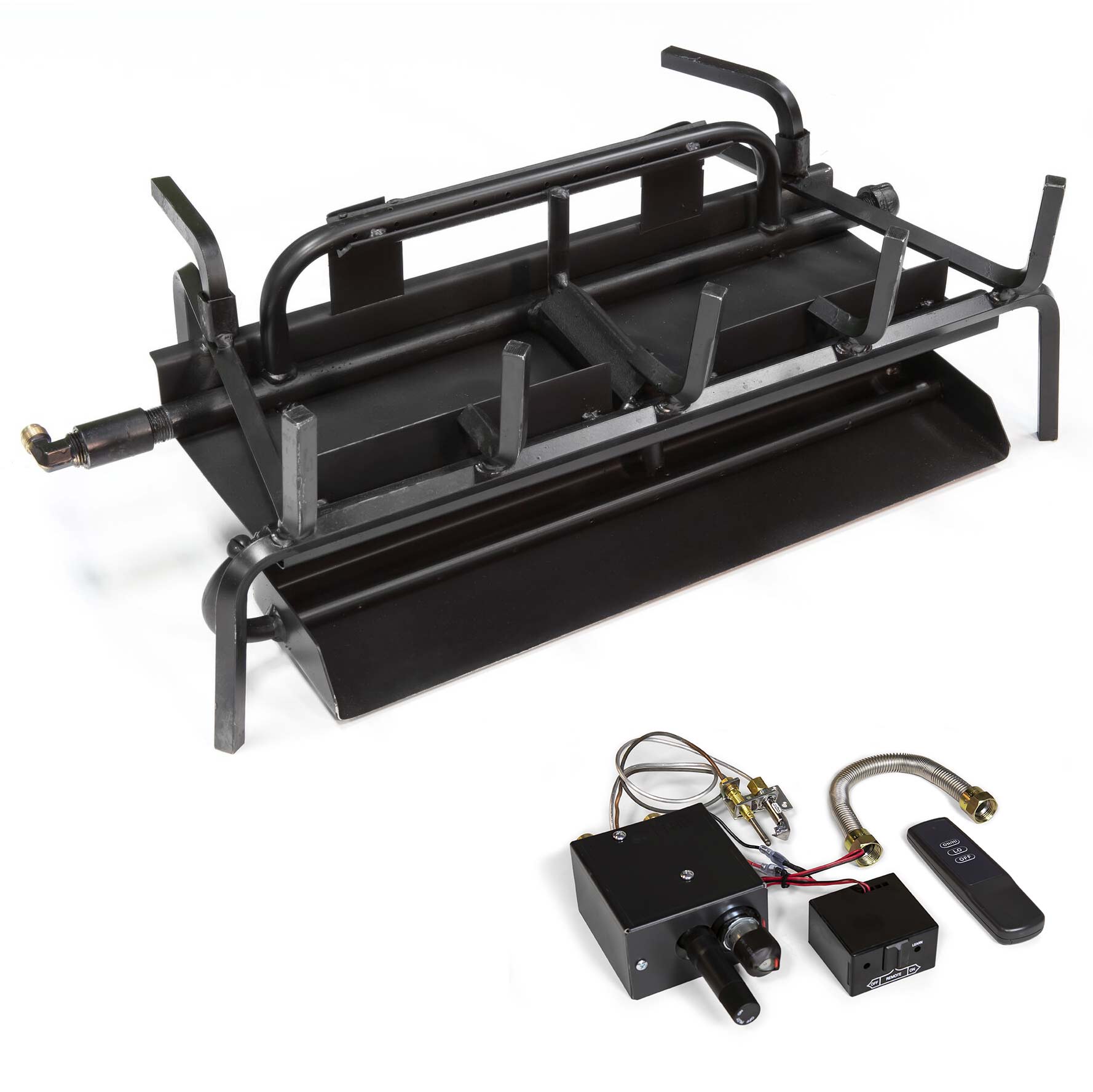 3-burner gas fire feature system with control module and remote, black metal frame