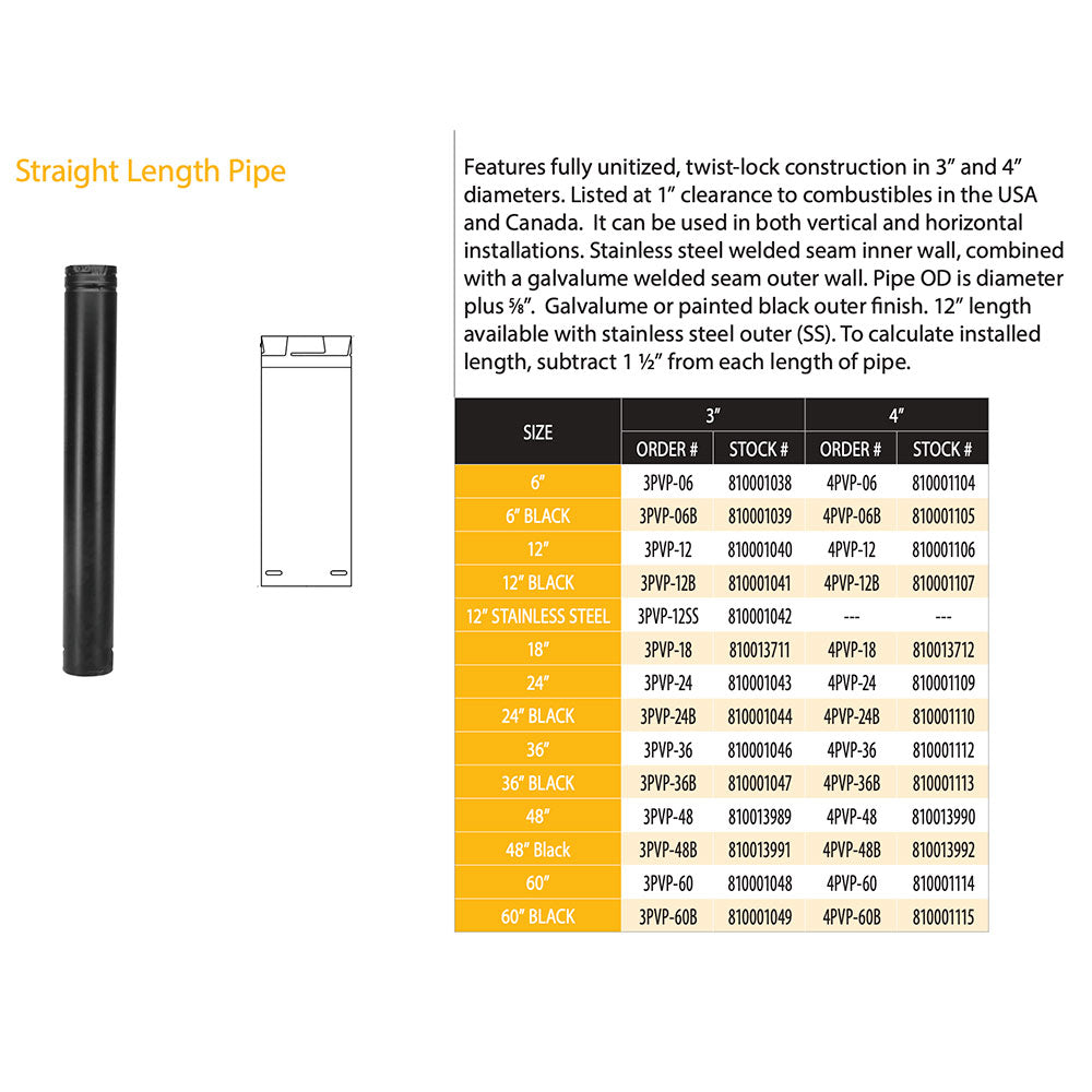 DuraVent 4PVP-B PelletVent Pro 4-Inch Diameter Black Steel Stove Pipe