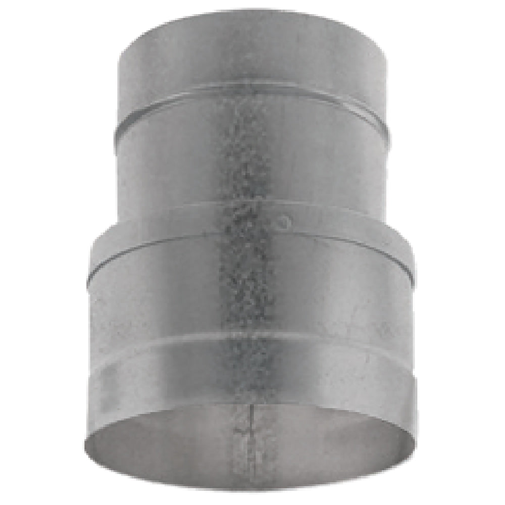 Metal pellet vent fresh air inlet increaser, gray cylindrical duct with seams