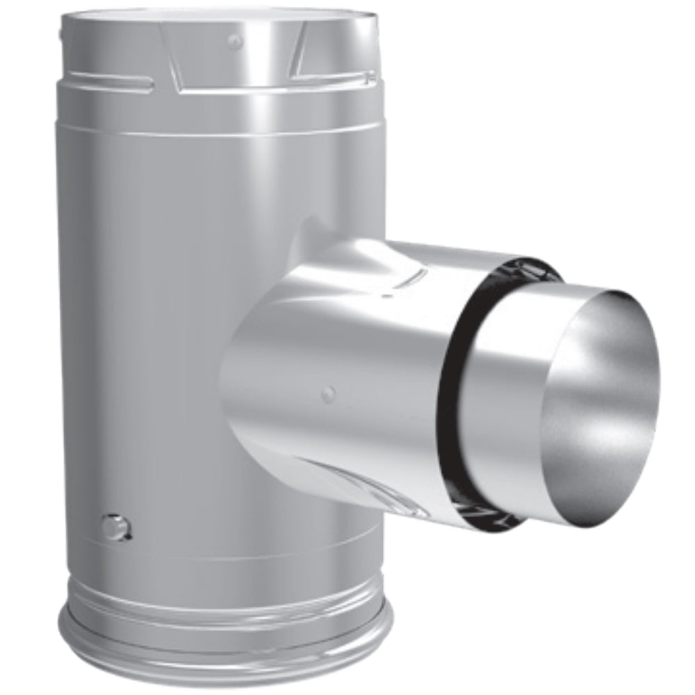 Galvalume steel adapter tee with clean-out cap, side outlet and flanged collar