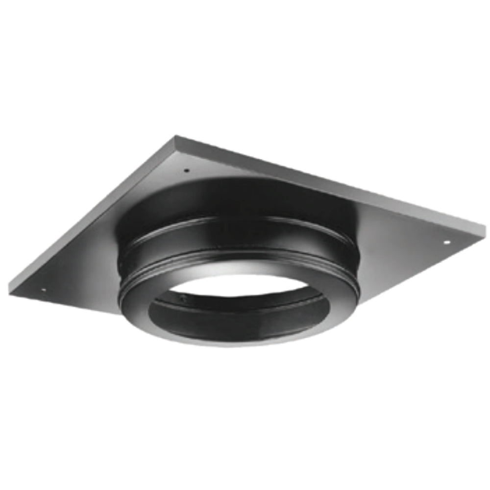 Decorative vent cover for ceiling thimble box, dark circular opening with collar