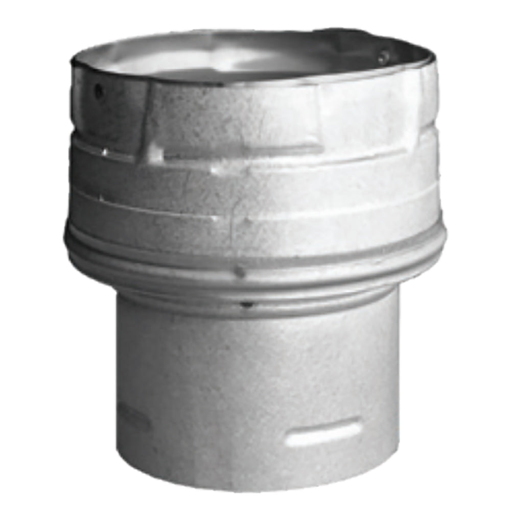 PelletVent Pro pipe increaser adapter, silver metal, transitions 3 in to 4 in.