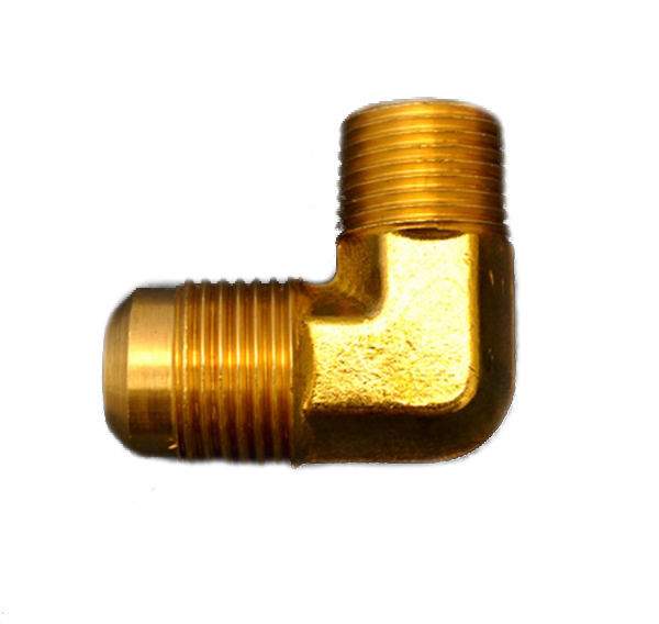 Brass 90-degree male elbow fitting with threaded tube end and male MIP