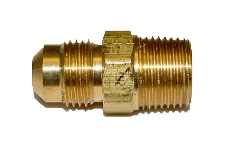 Brass male connector fitting with hex ends and threaded 3/8 in tube x 3/8 in MIP