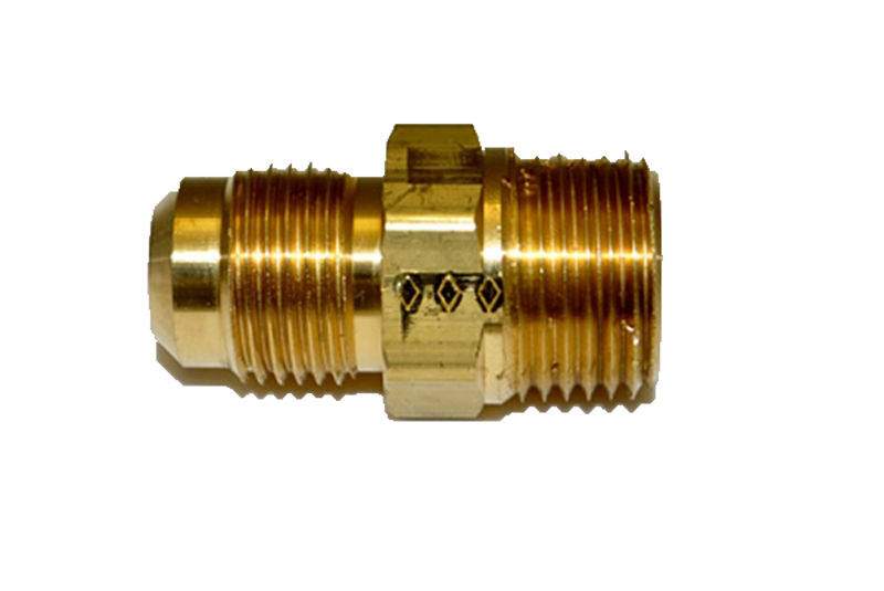 Brass male connector fitting with hex coupling and threaded ends, 1/2-inch