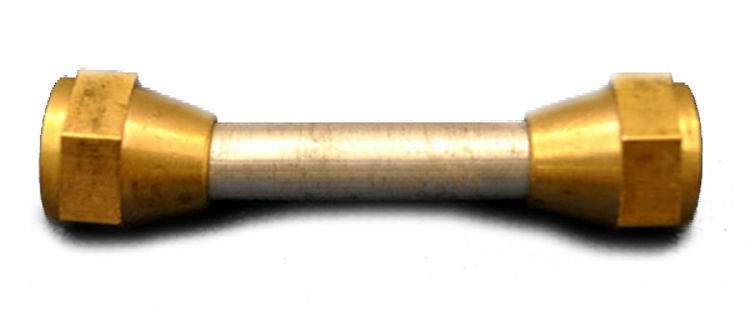 Brass 3-inch swivel connector with flare fittings and hex ends