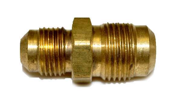 Brass union fitting for 1/2 in tube to 3/8 in tube, threaded ends