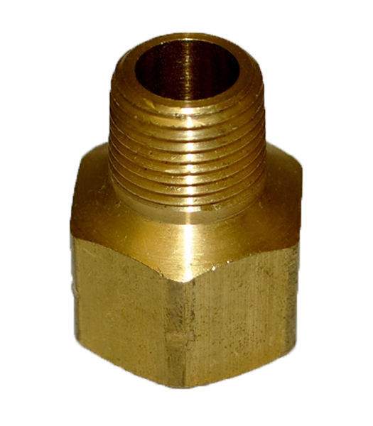 Brass pipe adaptor fitting with hex body and threaded ends, FIP to MIP