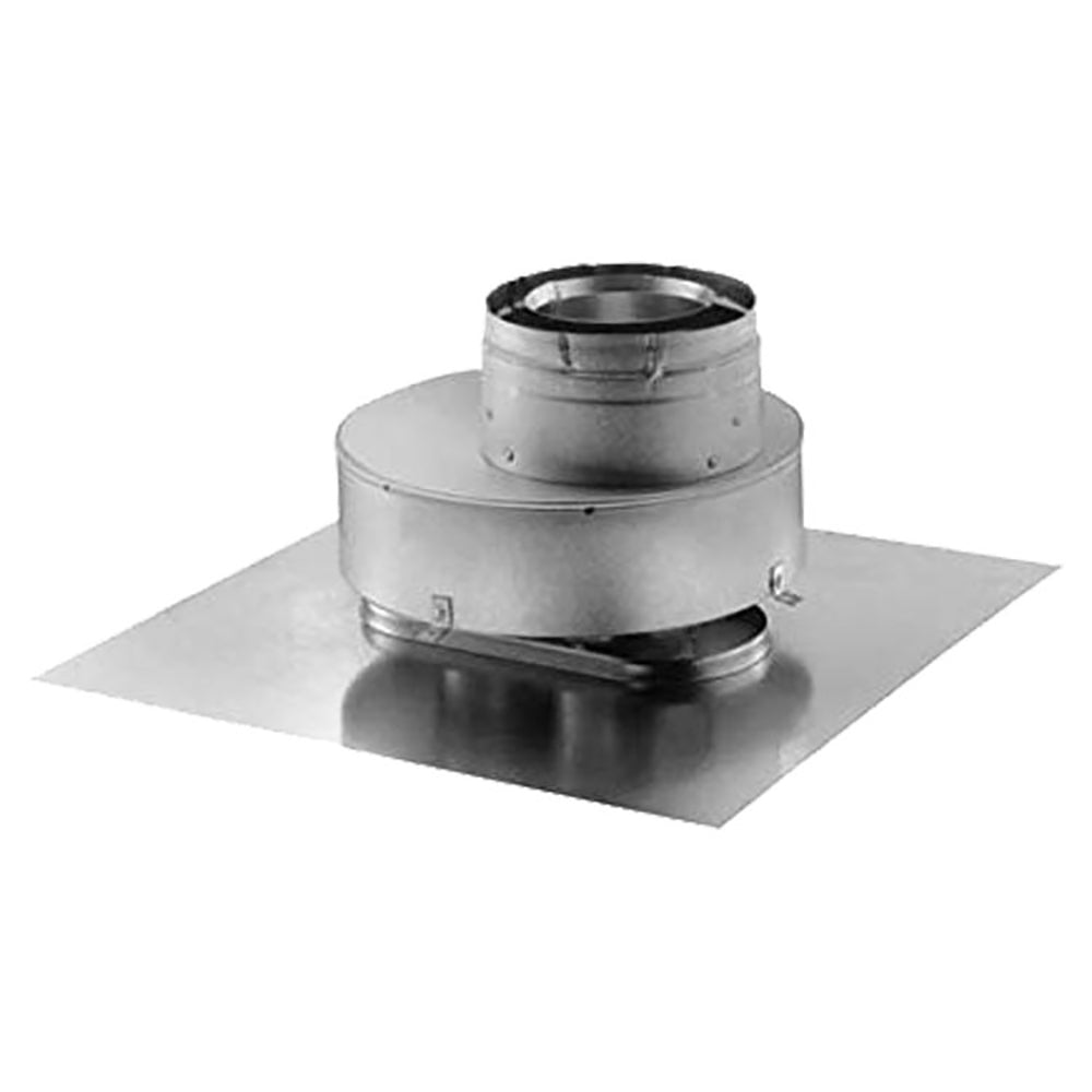 Silver metal vent pipe adapter with round collar and flat mounting plate