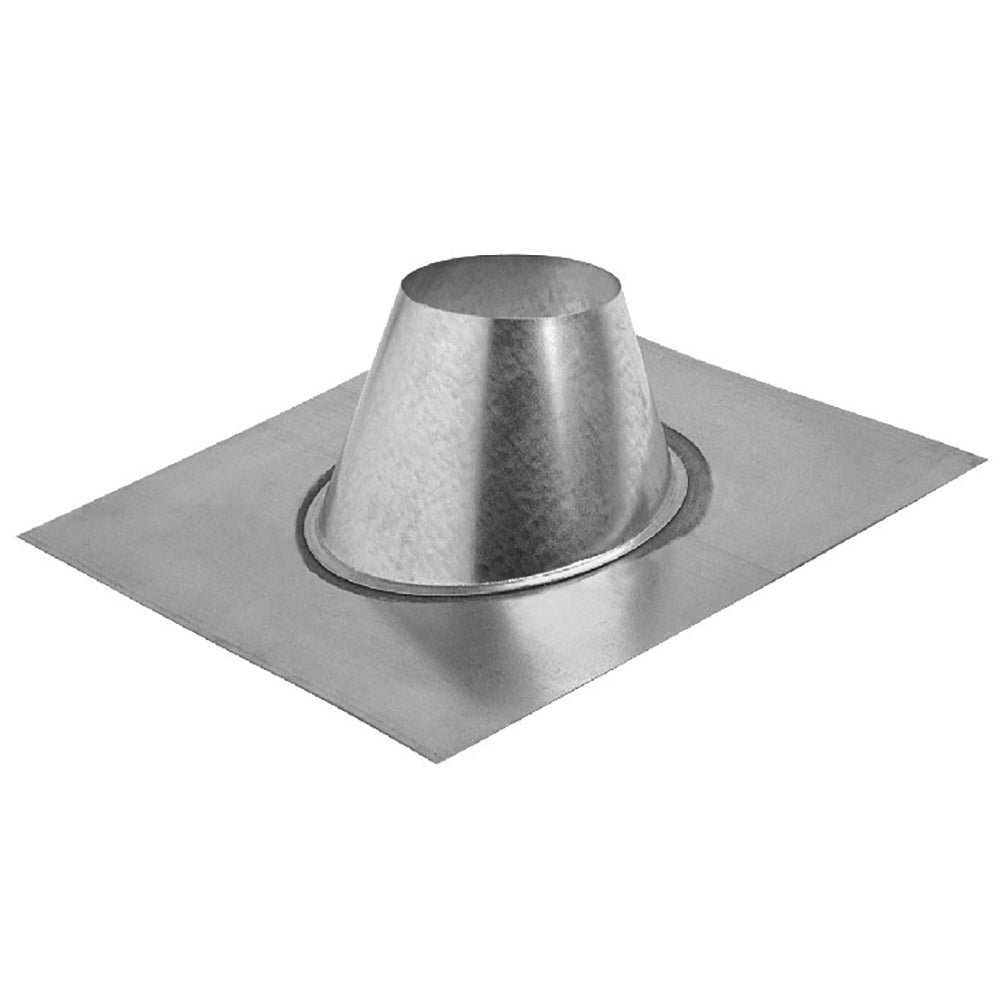 Metal direct vent flashing with cone collar and square base, silver finish