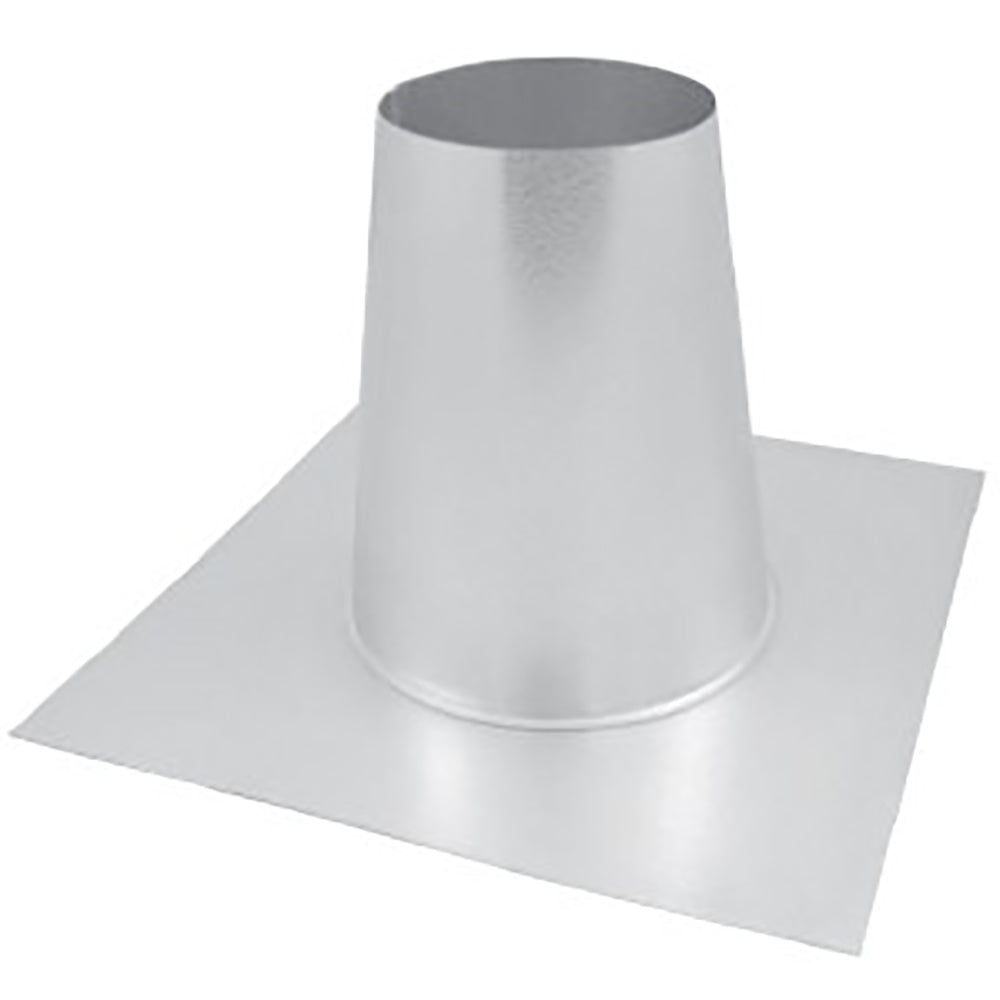 Flat roof flashing with round pipe collar, silver metal sheet