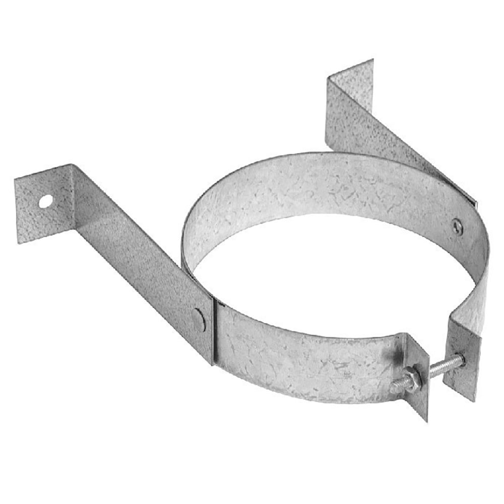 Metal direct vent wall support bracket with adjustable clamp, galvanized finish, 5x8-inch
