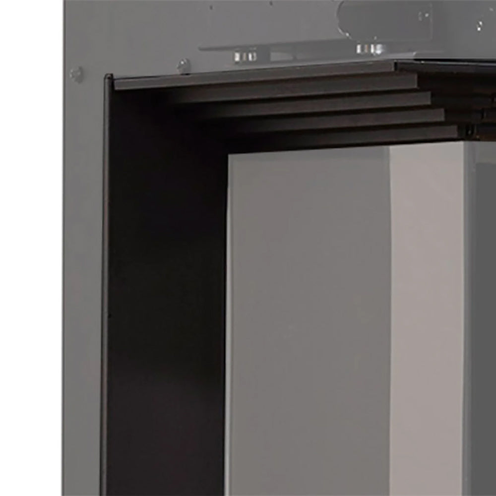 Electric firebox side trim accessory in dark finish with stepped edge detail