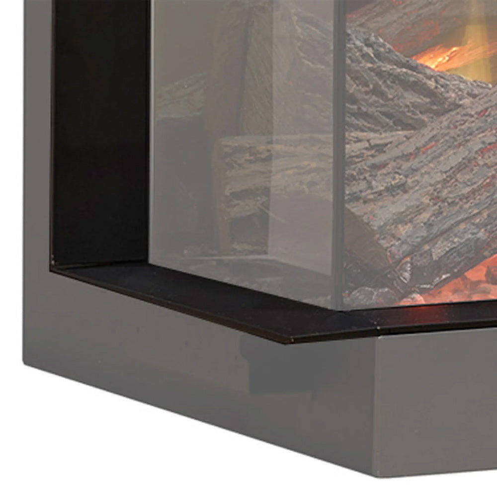 Electric firebox side trim accessory, dark front panel with glass viewing area