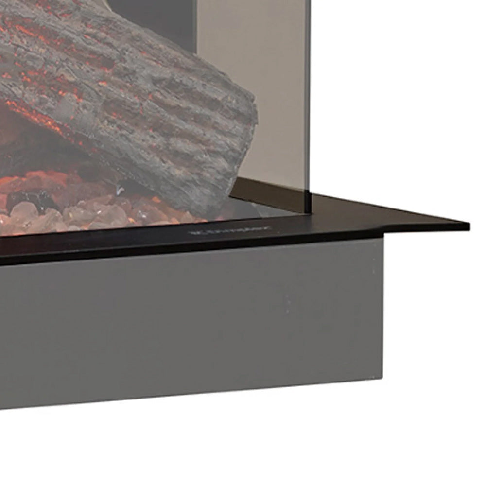 Electric firebox side trim accessory with flat black top shelf and side panel