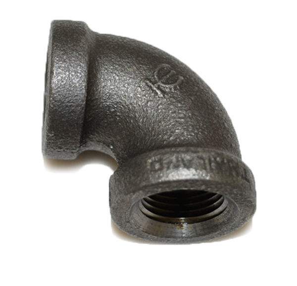 Black iron 90-degree elbow pipe fitting, 3/8 in FPT threads