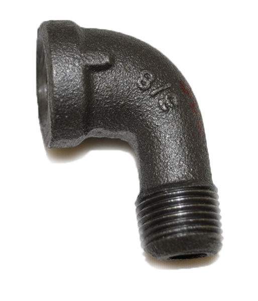 90-degree black iron street elbow fitting with male and female threaded ends