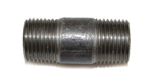 Black iron pipe nipple connector, threaded ends, 1.5 in, 3/8 in MPT