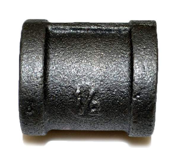 Black iron pipe coupler, 1/2 in to 1/2 in FPT