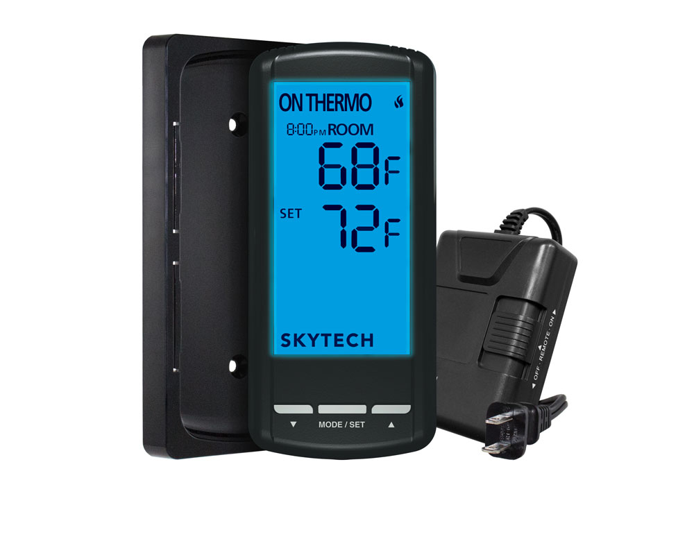 Fireplace remote control with backlit touchscreen, black body and clip-in mount