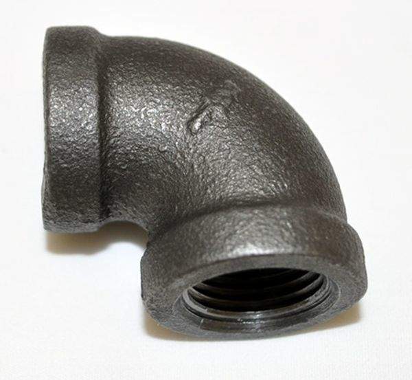 Black iron pipe elbow fitting with threaded ends, 1/2-inch