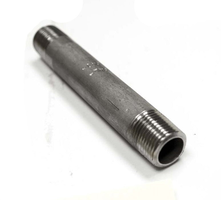 Stainless steel threaded nipple, 3/8 in diameter, open end