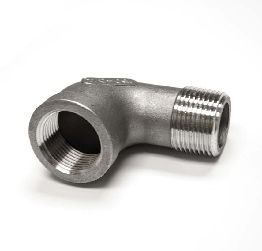 Stainless steel street elbow fitting with threaded ends, 3/4-inch