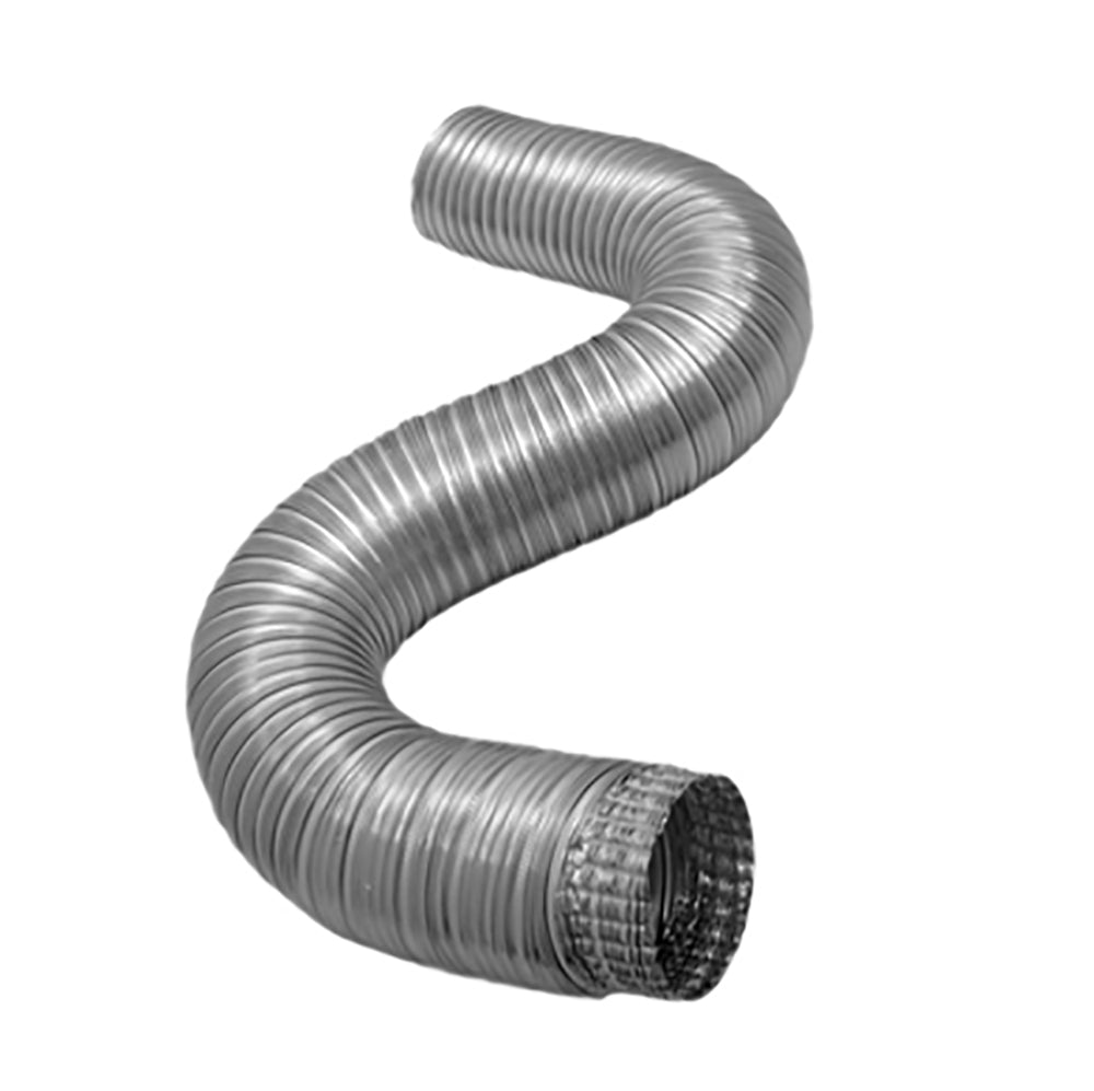 Flexible metallic vent duct, ribbed silver, mesh-screen end