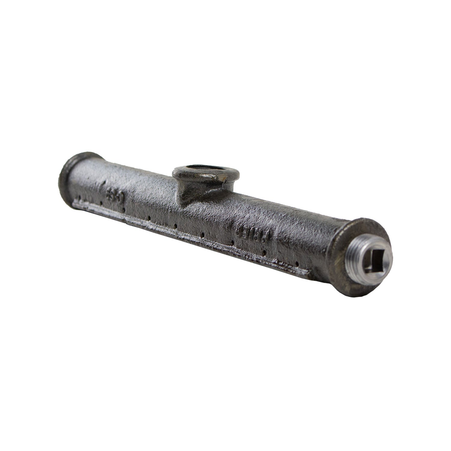 Cast iron log lighter with threaded end and ignition opening