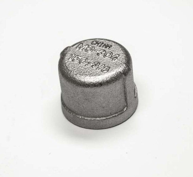 Stainless steel gas line cap with embossed markings, 3/8-inch