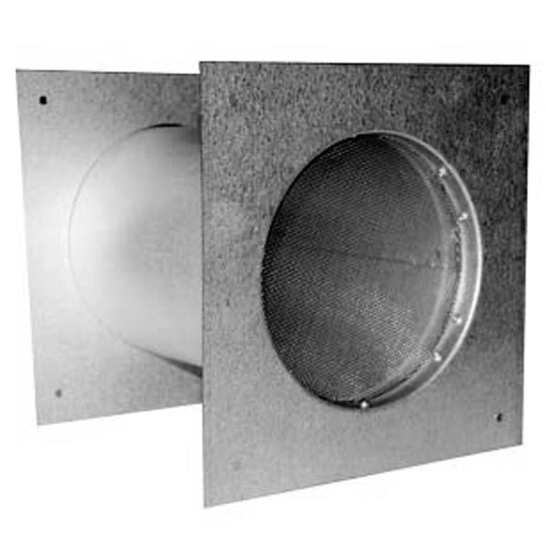 DuraTech chase air intake vent with rodent guard mesh screen and round opening, gray metal